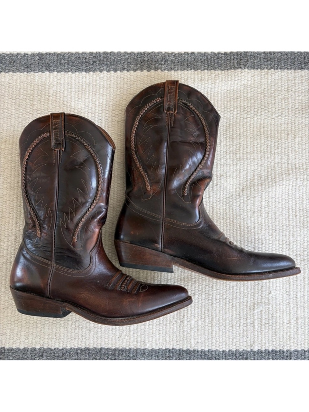 VTG Loblan Hand Made Brown Leather Cowboy Boots WesternWear Dress MEN’s 11 EU 45 - Picture 3 of 9
